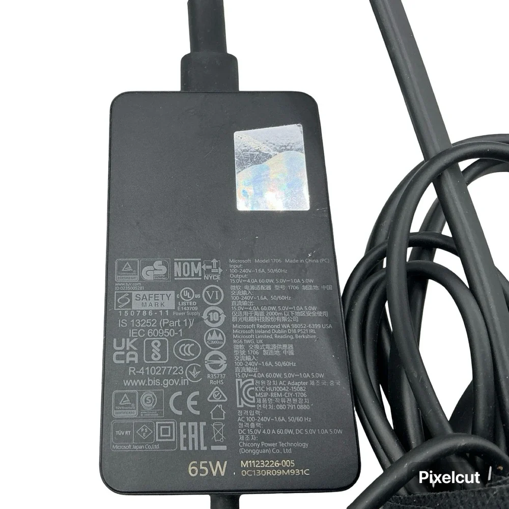 Microsoft Surface 65W Power Supply Adapter Model 1706 Black Charger 15V 4A